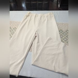 Off white ribbed wide leg soft pants